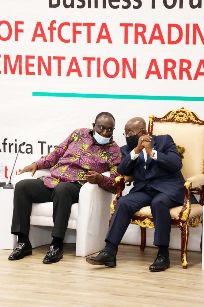 H.E Nana Akufo-Addo, the head of the Republic of Ghana, officially launched the Business Forum on the start of AfCFTA Trading  in Ghana